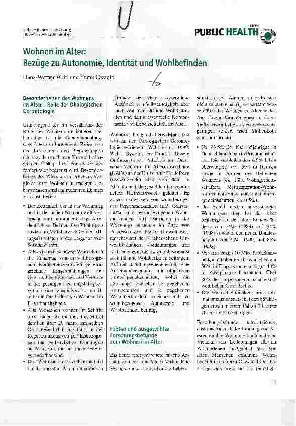 Vorschauseite 1: Wohnen im Alter:Bezüge zu Autonomie, Identität und WohlbefindenBesonderheiten des Wohnens im Alter - Rolle der Ökologischen Gerontologie