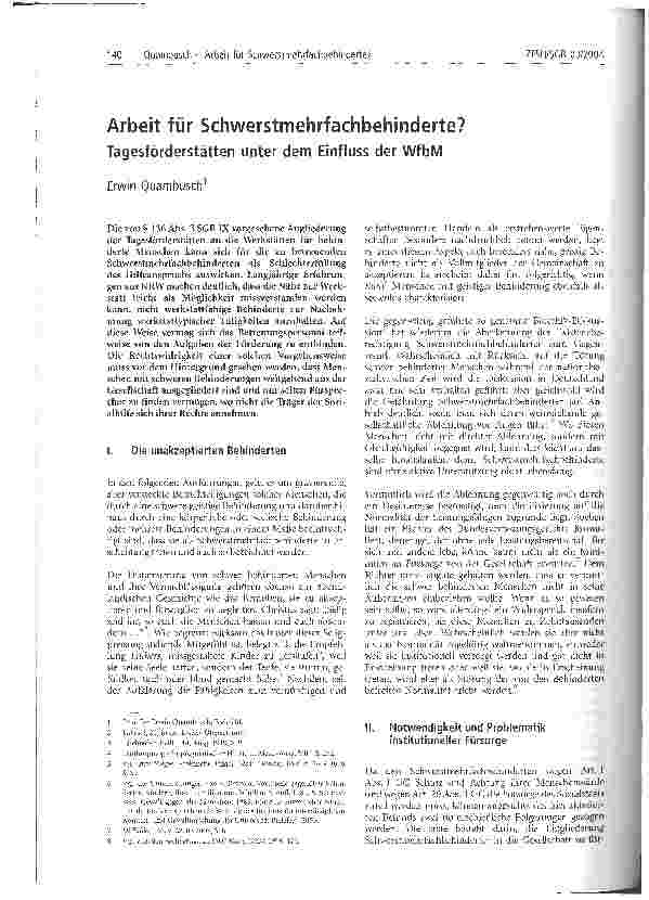 Vorschauseite 1: Arbeit für Schwerstmehrfachbehinderte?
