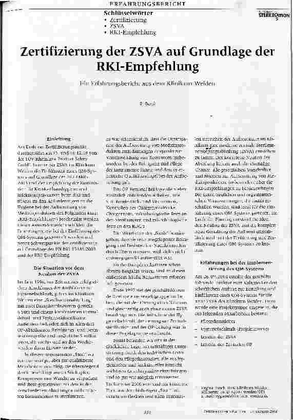 Vorschauseite 1: Zertifizierung der ZSVA auf Grundlage der RKI-EmpfehlungEin Erfahrungsbericht aus dem Klinikum Weiden