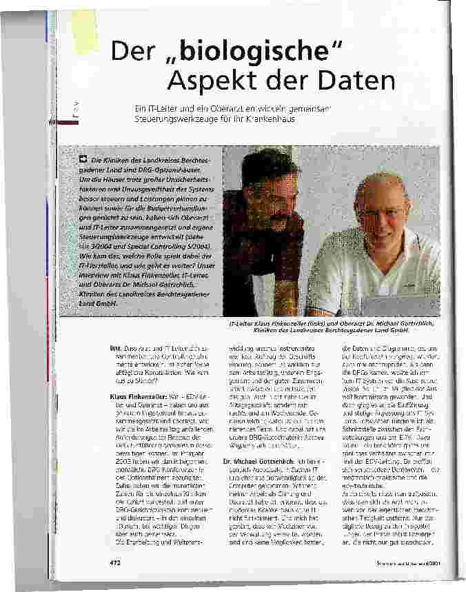 Vorschauseite 1: Der biologische Aspekt der DatenEin IT-Leiter und ein Oberarzt entwickeln gemeinsam Steuerungswerkzeuge für ihr Krankenhaus