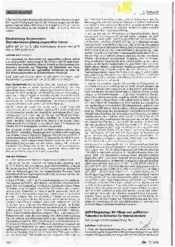 Vorschauseite 1: BAT-Pflegezulage für Pflege von gelähmten Patienten in Einheiten für Intensivmedizin