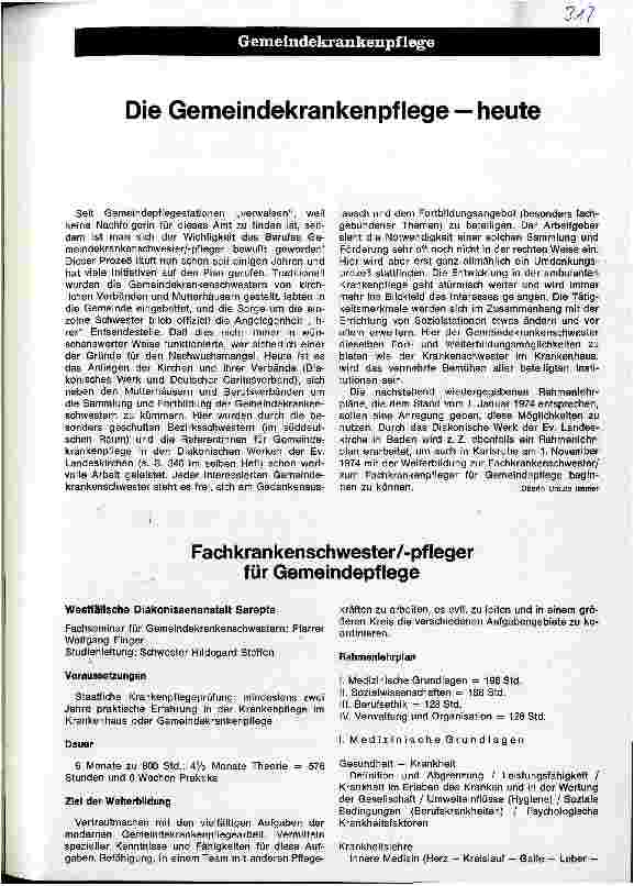 Vorschauseite 1: Die Gemeindekrankenpflege heute Fachkrankenschwester/Pfleger für Gemeindekrankenpflege