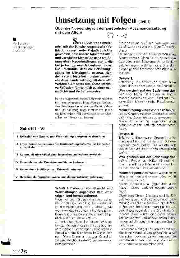 Vorschauseite 1: Umsetzung mit Folgen (Teil 1) Über die Notwendigkeit der persönlichen Auseinandersetzung mit dem Altern