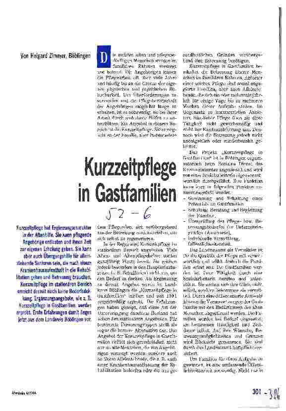 Vorschauseite 1: Kurzzeitpflege in Gastfamilien