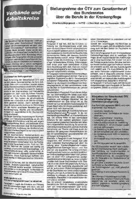 Vorschauseite 1: Stellungsnahme der ÖTV zum Gesetzentwurf des Bundesrates über die Berufe in der Krankenpflege