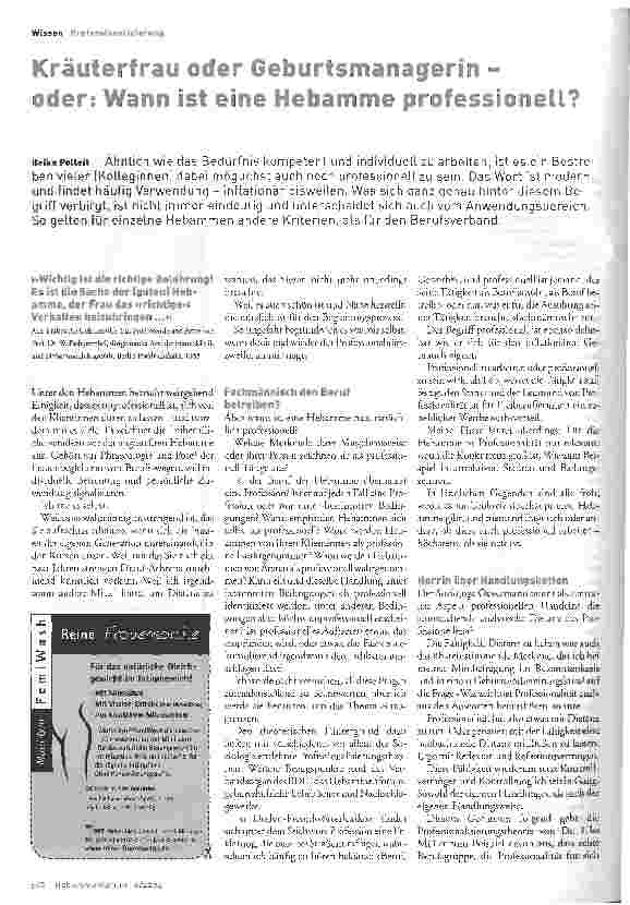 Vorschauseite 1: Kräuterfrau oder Geburtsmanagerin - oder: Wann ist eine Hebamme professionell?