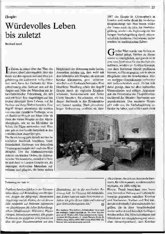 Vorschauseite 1: Würdevolles Leben bis zuletzt Hospiz