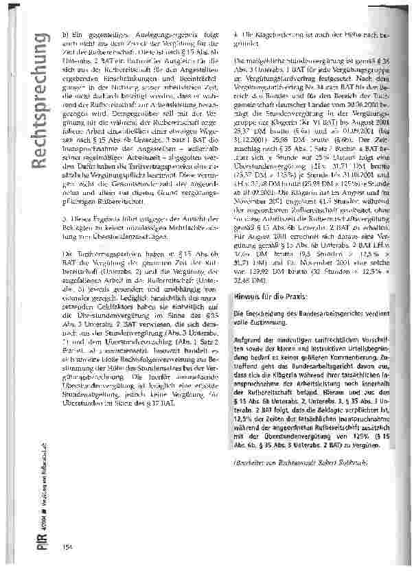 Vorschauseite 3: Vergütung von Rufbereitschaft BAG, Urteil vom 09.10.2003