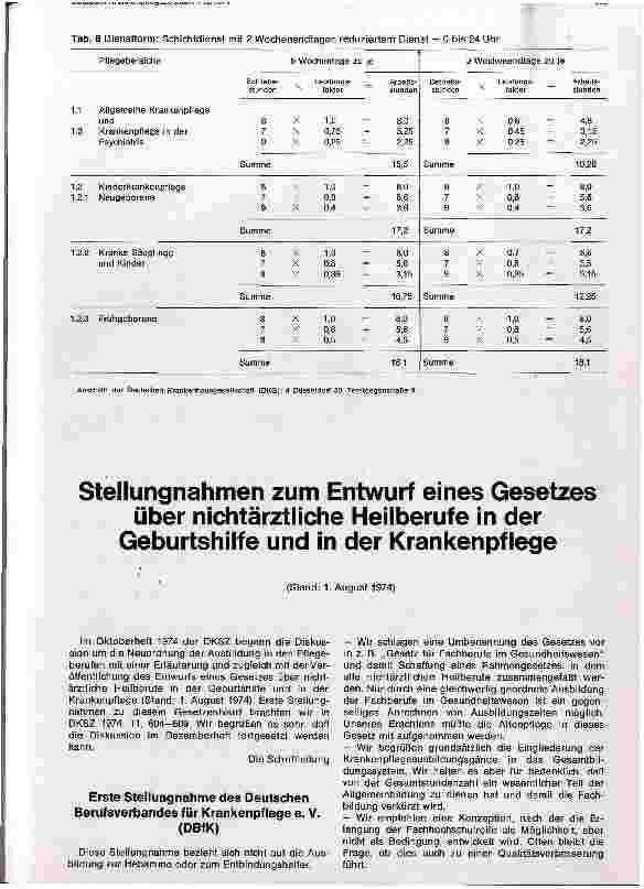 Vorschauseite 1: Stellungahmen zum Entwurf eines Gesetzes über nichtärztliche Heilberufe in der Geburtshilfe und in der Krankenpflege