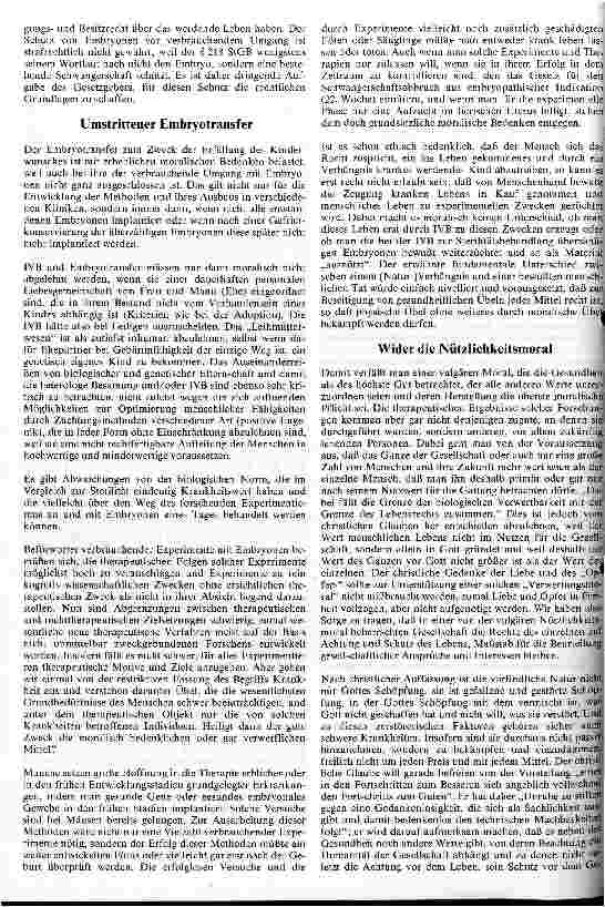 Vorschauseite 3: Menschliches Leben ist unantastbar Die extrakorporale Befruchtung wirft viele Probleme auf