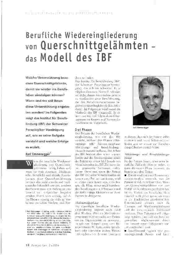 Vorschauseite 1: Berufliche Wiedereingliederung von Querschnittgelähmten -das Modell des IBF