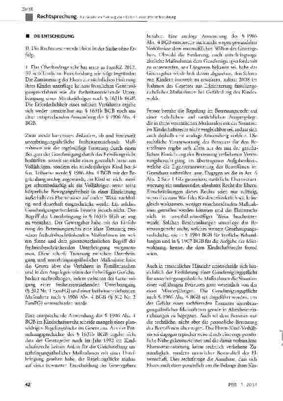 Vorschauseite 2: Zur nächtlichen Fixierung eines Kindes in einer offenen Einrichtung BGB § 1631b, § 1626, § 1906 Abs. 4
