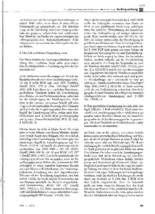 Vorschauseite 3: Zur nächtlichen Fixierung eines Kindes in einer offenen Einrichtung BGB § 1631b, § 1626, § 1906 Abs. 4