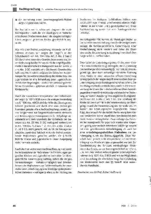 Vorschauseite 6: Zur nächtlichen Fixierung eines Kindes in einer offenen Einrichtung BGB § 1631b, § 1626, § 1906 Abs. 4