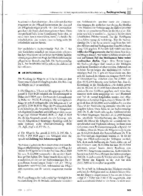Vorschauseite 3: Medikationsfehler-Verabreichung eines Abführmittels bei DurchfallerkrankungBGB § 280 Abs. 1, § 823 Abs. 1, § 253, § 1922; HeimG § 5 Abs. 11