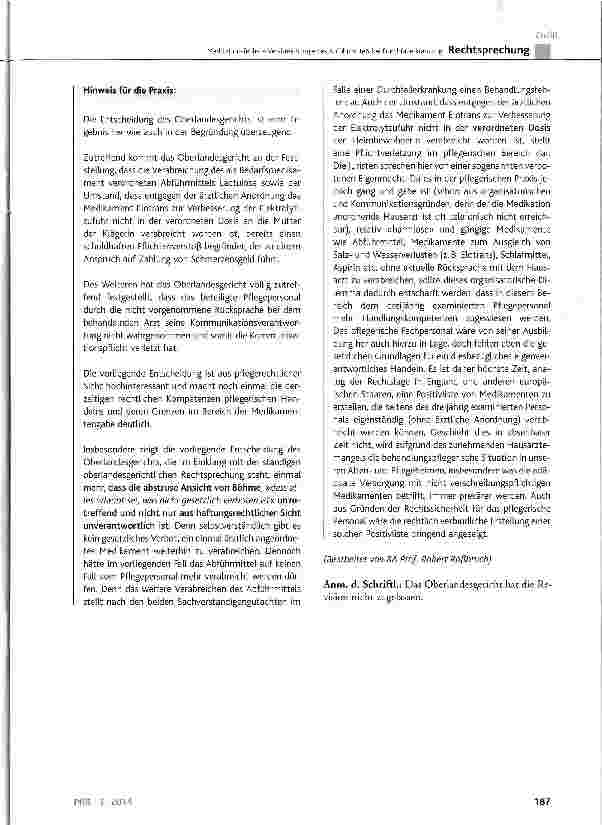 Vorschauseite 5: Medikationsfehler-Verabreichung eines Abführmittels bei DurchfallerkrankungBGB § 280 Abs. 1, § 823 Abs. 1, § 253, § 1922; HeimG § 5 Abs. 11