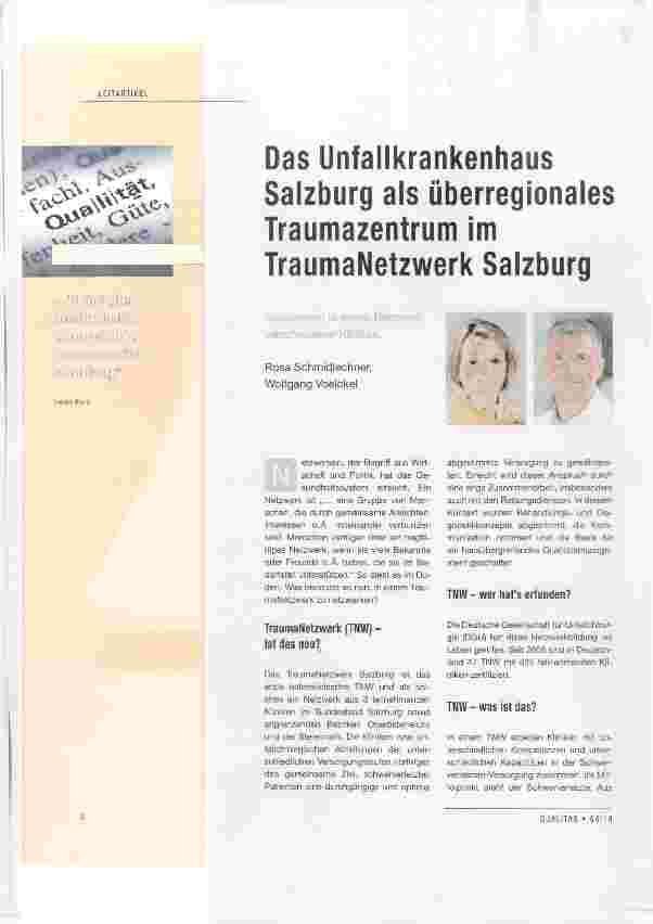 Vorschauseite 1: Das Unfallkrankenhaus Salzburg als überregionales Traumazentrum im TraumaNetzwerk Salzburg