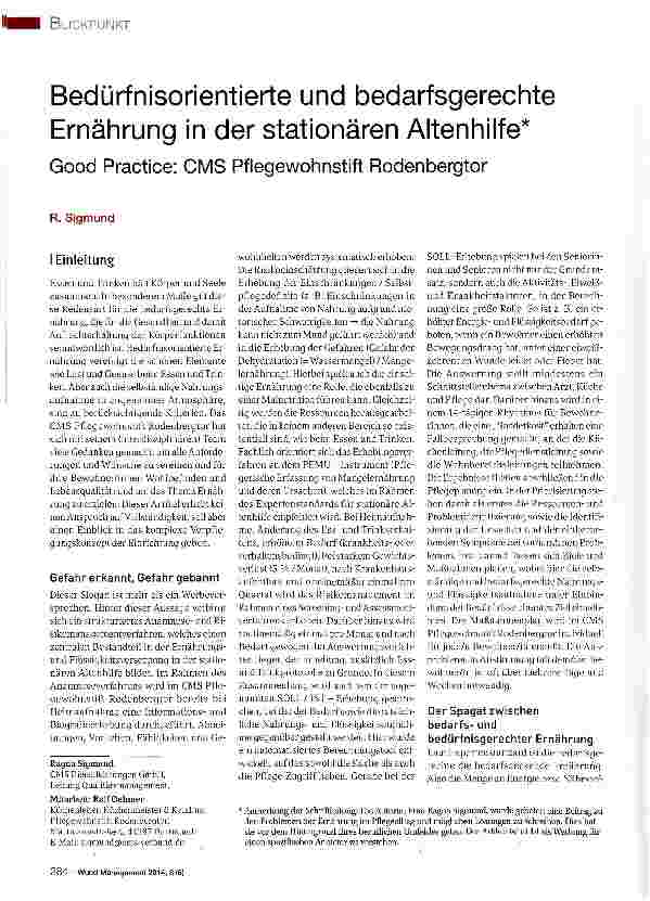 Vorschauseite 1: Bedürfnisorientierte und bedarfsgerechte Ernährung in der stationären Altenhilfe