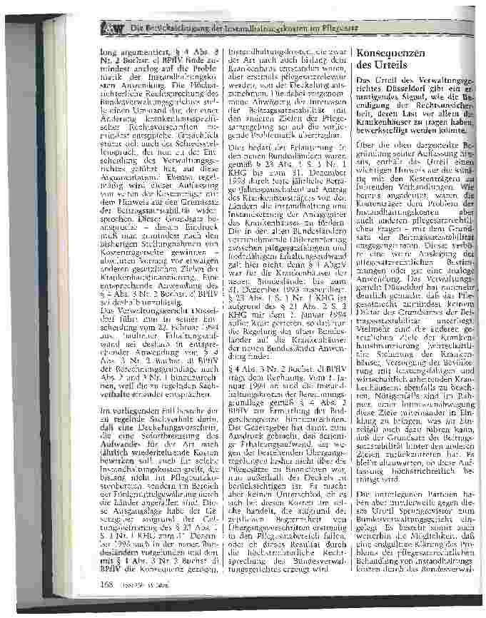Vorschauseite 2: Die Berücksichtigung der Instandhaltungskosten im Pflegesatz Anmerkungen zum Urteil des VG Düsseldorf vom 22.2.94