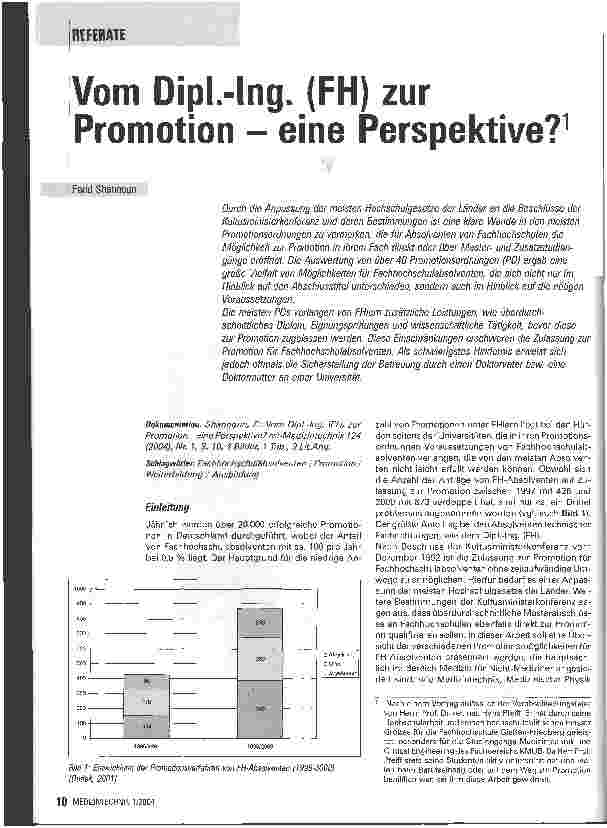 Vorschauseite 1: Vom Dip. -Ing. (FH) zur Promotion - eine Perspektive?