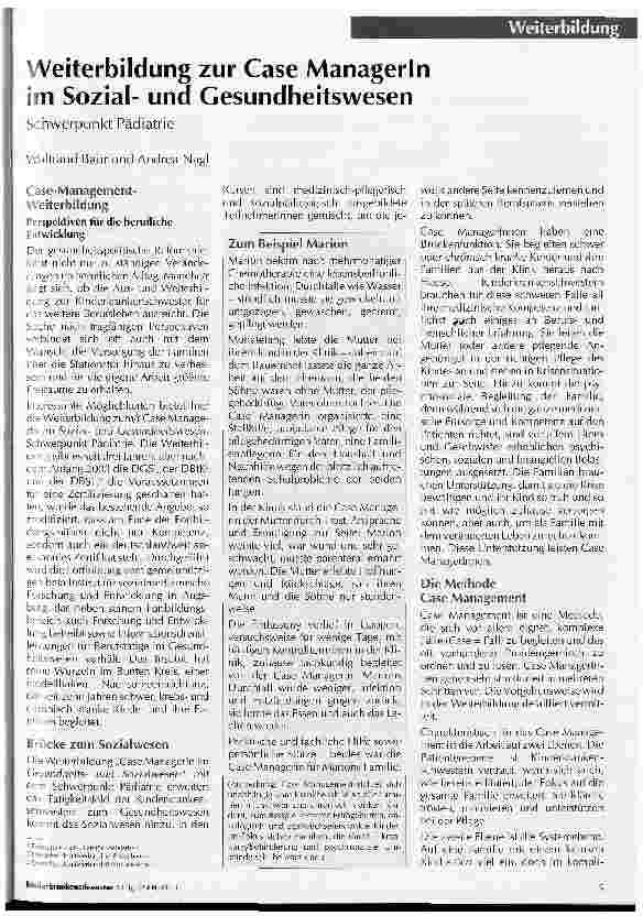 Vorschauseite 1: Weiterbildung zur Case ManagerIn im Sozialund Gesundheitswesen Schwerpunkt Pädiatrie