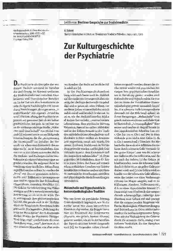 Vorschauseite 1: Zur Kulturgeschichte der Psychiatrie