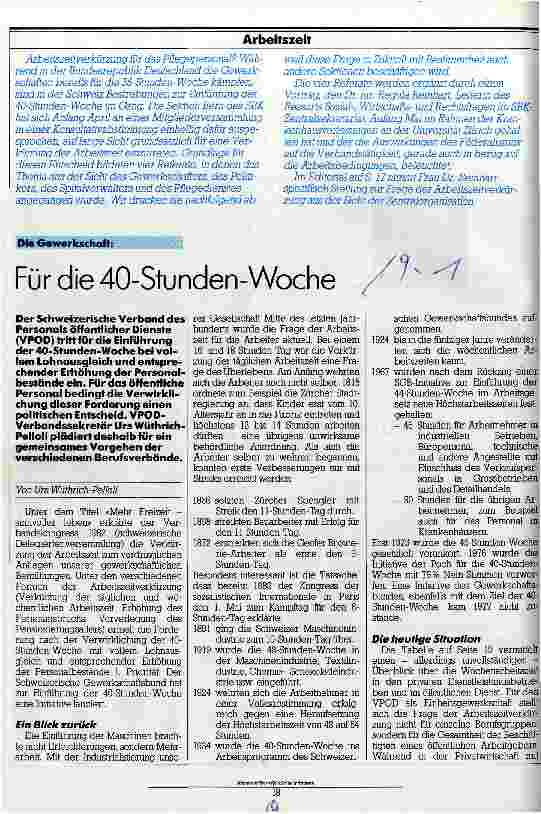 Vorschauseite 1: Für die 40-Stunden-Woche (Die Gewerkschaft)