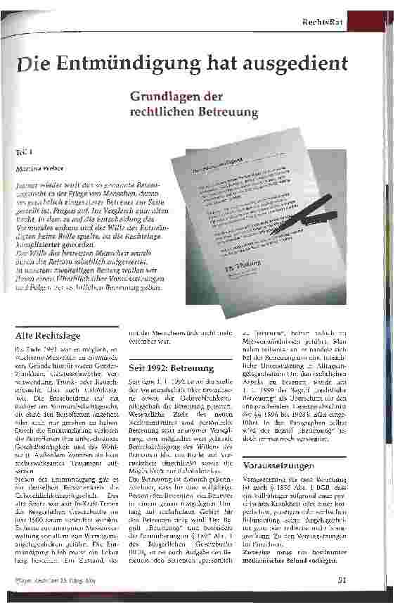 Vorschauseite 1: Die Entmündigung hat ausgedientGrundlagen der rechtlichen Betreuung, Teil 1