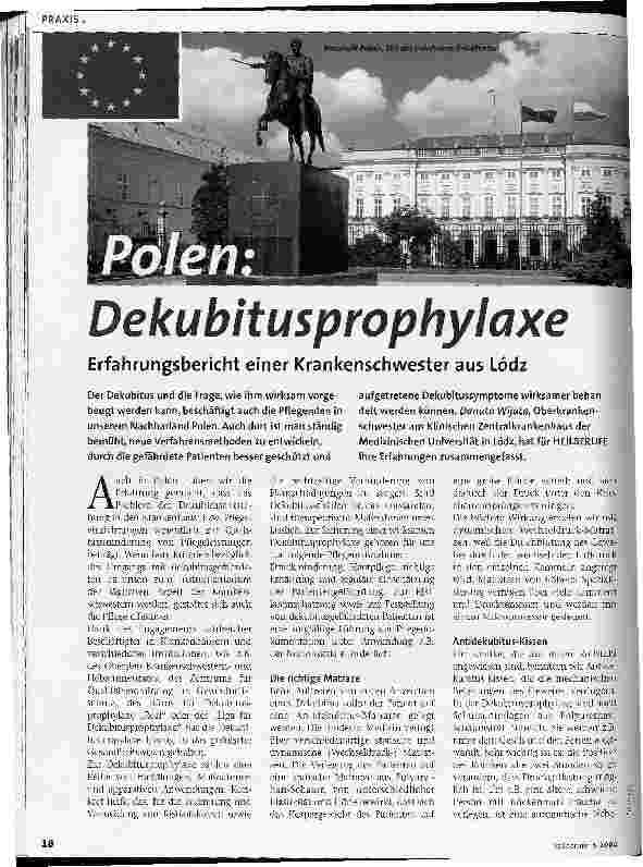 Vorschauseite 1: Polen: Dekubitusprophylaxe Erfahrungsbericht einer Krankenschwester aus Lódz