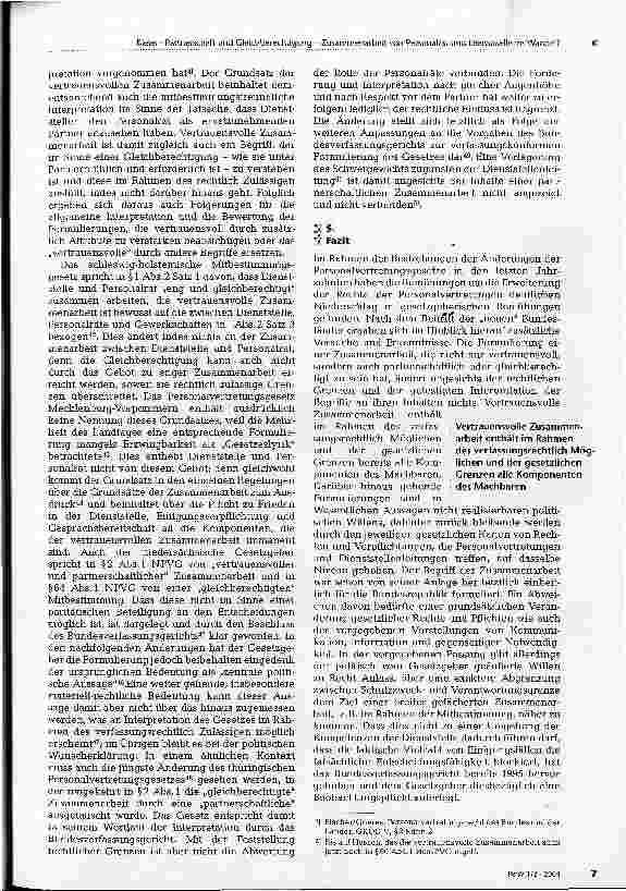 Vorschauseite 4: Partnerschaft und Gleichberechtigung Zusammenarbeit von Personalrat und Dienststelle im Wandel?