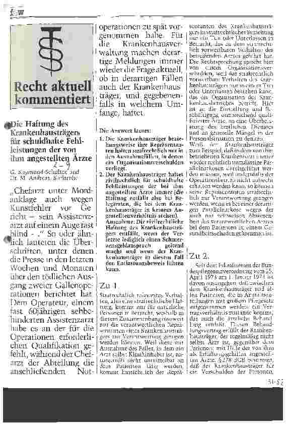 Vorschauseite 1: Die Haftung des Krankenhausträgers für schuldhafte Fehlleistungen der von ihm angestellten Ärzte