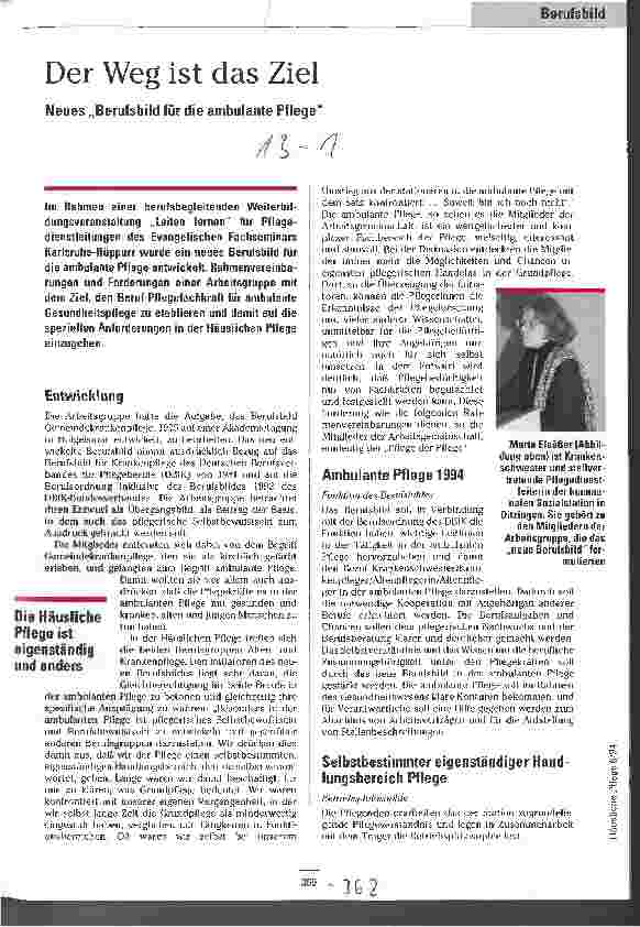 Vorschauseite 1: Der Weg ist das Ziel Neues Berufsbild für die ambulante Pfege