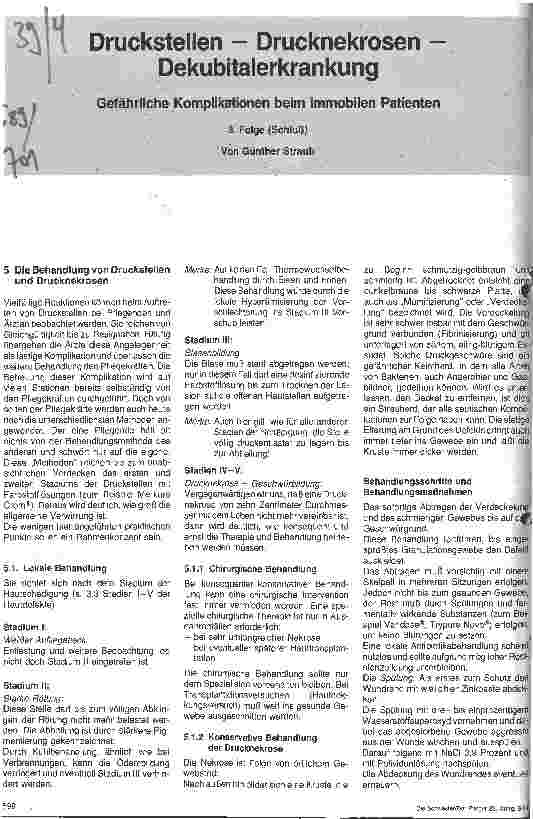 Vorschauseite 1: Druckstellen - Drucknekrosen - Decubituserkrankung, Gefährliche Komplikationen beim immobilen Patienten 3. Teil (Schluß)