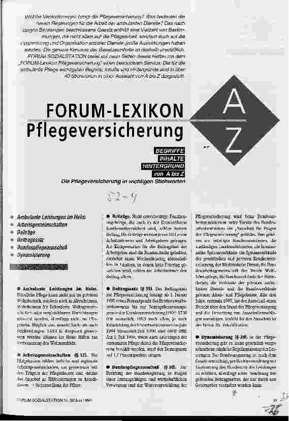 Vorschauseite 1: Forum-Lexikon Pflegeversicherung Die Pflegeversicherung in wichtigen Stichworten
