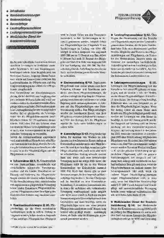 Vorschauseite 3: Forum-Lexikon Pflegeversicherung Die Pflegeversicherung in wichtigen Stichworten