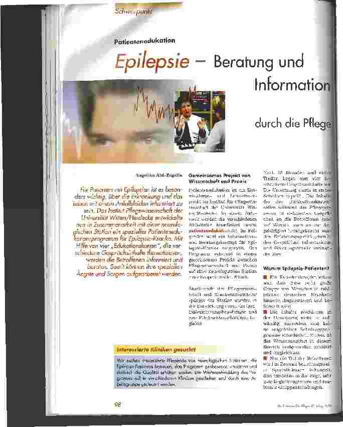 Vorschauseite 1: Epilepsie - Beratung und Information durch die Pflege