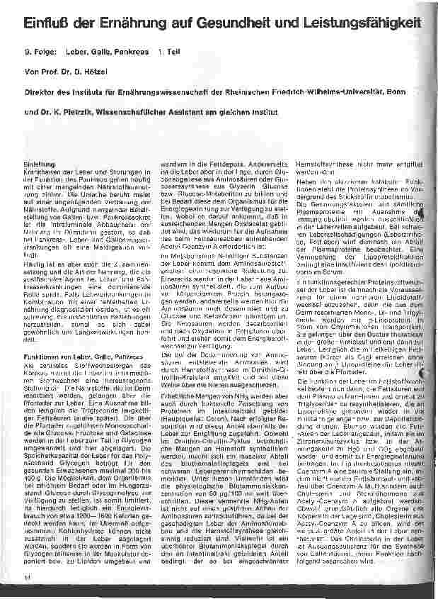 Vorschauseite 1: Einfluß der Ernährung auf Gesundheit und Leistungsfähigkeit 9. Folge: Leber, Galle, Pankreas 1. Teil