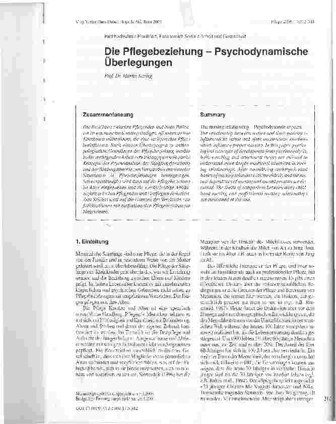 Vorschauseite 1: Die Pflegebeziehung - Psychodynamische Überlegungen