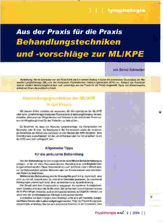 Vorschauseite 1: Behandlungstechniken und -vorschlage zur MLIKPE
