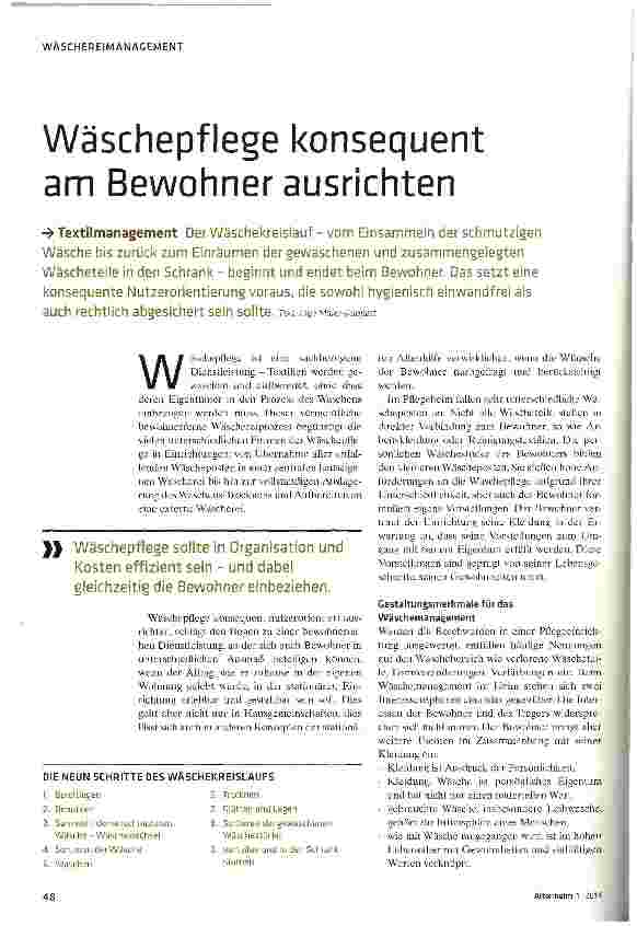 Vorschauseite 1: Wäschepflege konsequent am Bewohner ausrichten