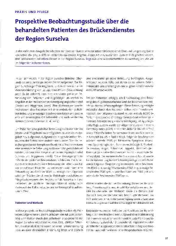 Vorschauseite 1: Prospektive Beobachtungsstudie über die behandelten Patienten des Brücken dien st es der Region Surselva