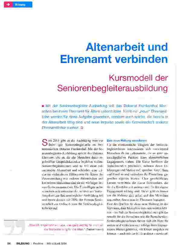 Vorschauseite 1: Altenarbeit und Ehrenamt verbinden Kursmodell der Seniorenbegleiterausbildung