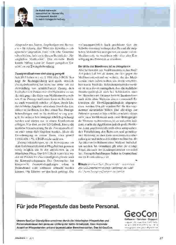 Vorschauseite 2: Verdeckte Medikamentengabe im Heim ist nicht zulässig