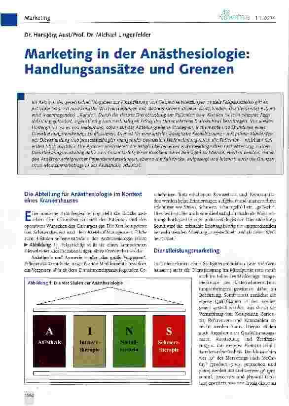 Vorschauseite 1: Marketing in der Anästhesiologie Handlungsansätze und Grenzen