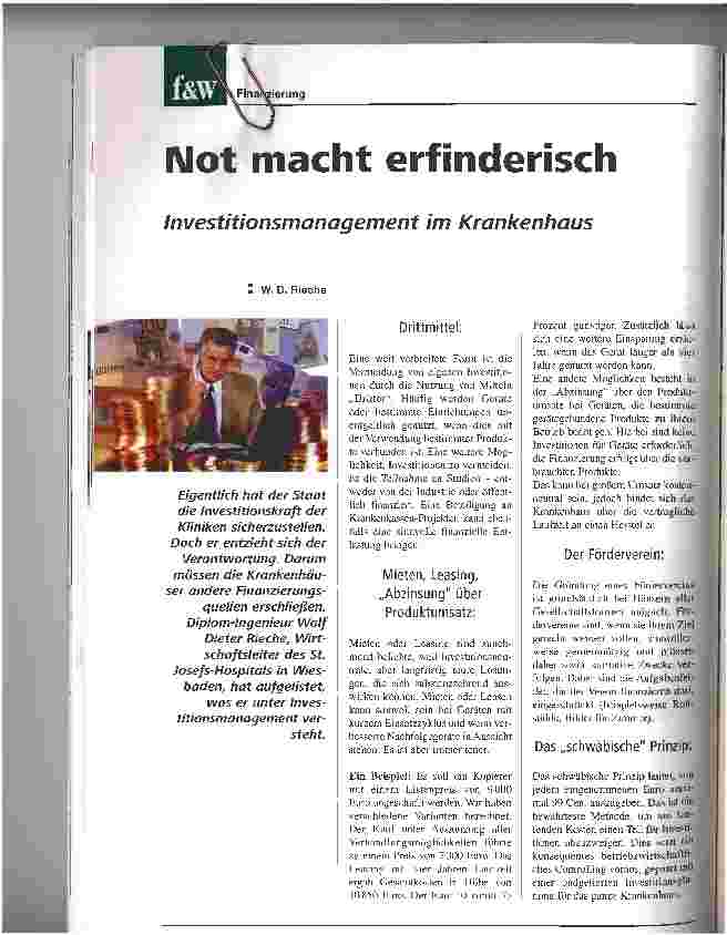 Vorschauseite 1: Not macht erfinderischInvestitionsmanagement im Krankenhaus