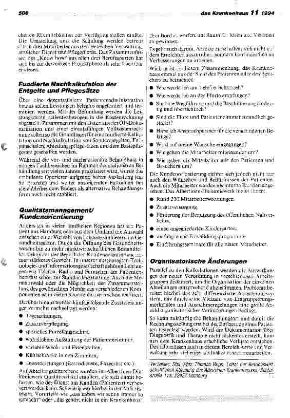 Vorschauseite 6: Maßnahmen zur Umsetzung des GSG und der neuen BPflV Ein Bericht aus dem Albertinen-Krankenhaus Hamburg