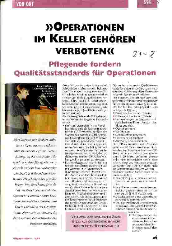 Vorschauseite 1: Operationen im Keller gehören verboten Pflegende fordern Qualitätsstandards für Operationen