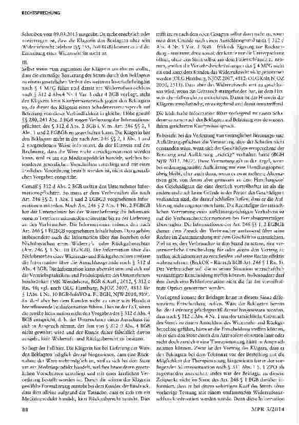 Vorschauseite 3: Rücknahme benutzter Medizinprodukte nach Widerruf des Kaufvertrages im Versandhandel§ 312 d BGB, §4MPG