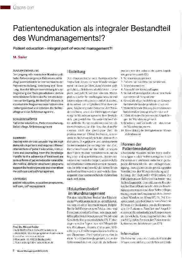 Vorschauseite 1: Patientenedukation als integraler Bestandteil des Wundmanagements!?