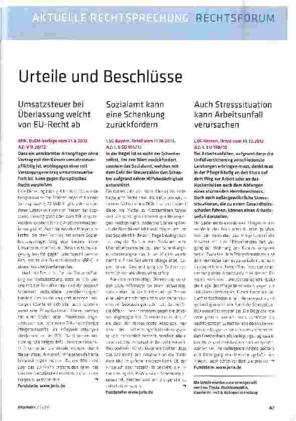 Vorschauseite 1: Urteile und Beschlüsse